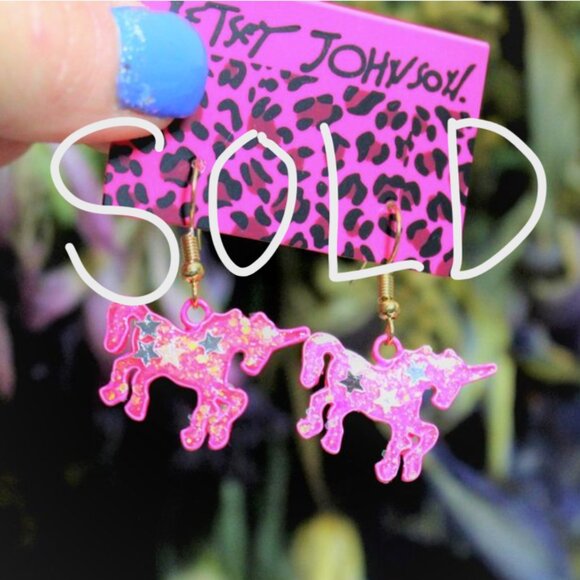 SOLD Betsey Johnson Hot Pink Silver Star Unicorn Earrings - Picture 1 of 11